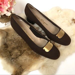 Salvatore Ferragamo Signature Heels Shoes Brown 9B